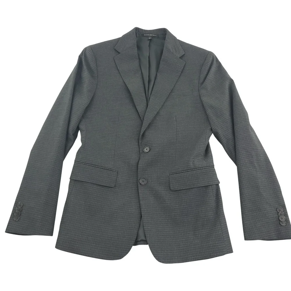 Banana Republic Suit Jacket Mens 36 Gray Check Extra Slim Fit Stretch Blazer